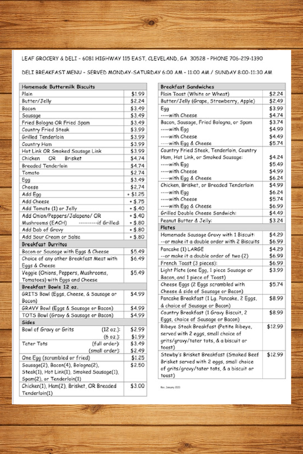 Leaf Grocery & Deli – breakfast menu