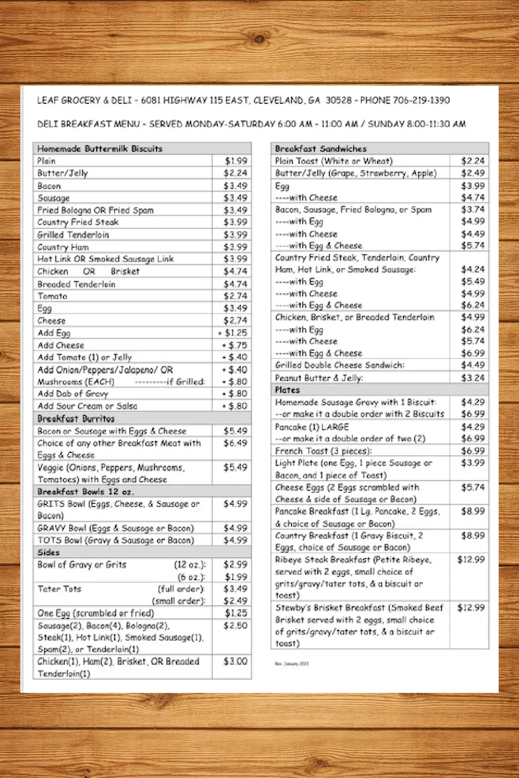 Leaf Grocery & Deli – breakfast menu